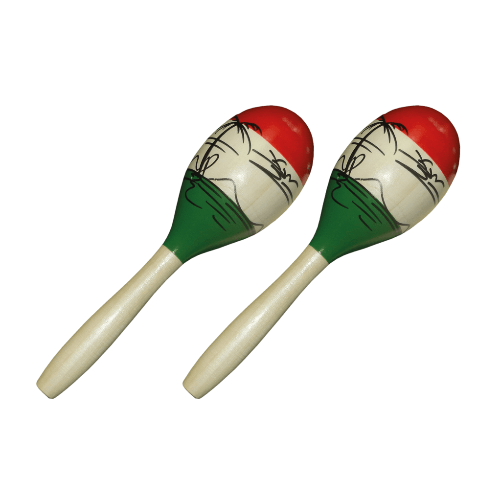 MARACAS DE MADERA 10" DE LARGO, CON DISEÑO DE PALMERAS