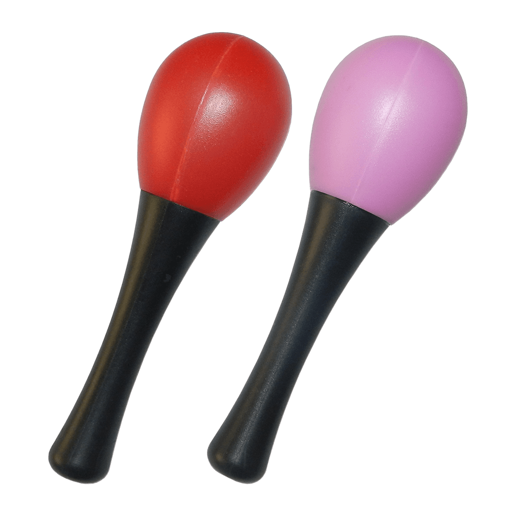 MARACAS PLASTICAS 5.25" DE LARGO, COLORES ROJO Y ROSADO
