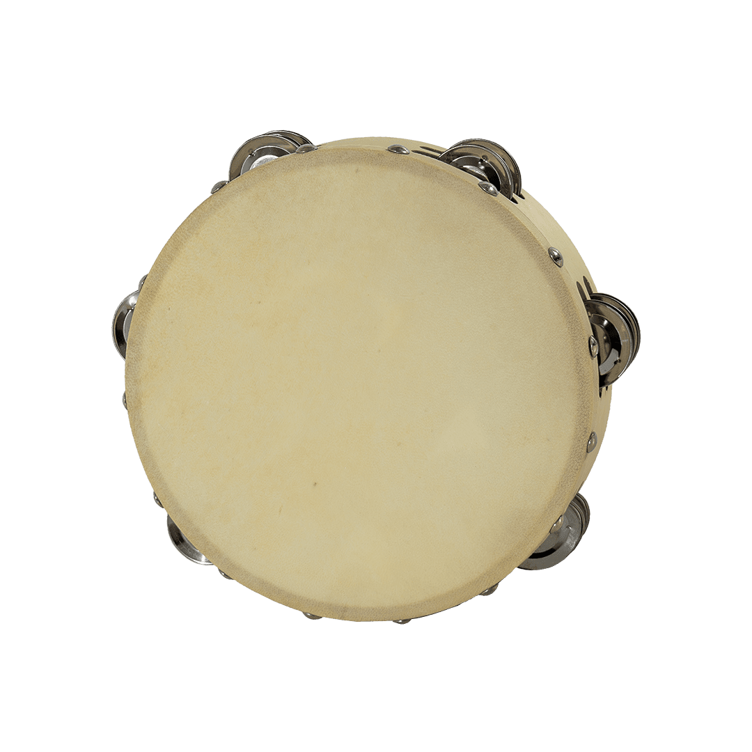 PANDERETA 8" REDONDA CON PARCHE, COLOR NATURAL, 12 PARES DE SONAJEROS DE LATON - Miniatura 2