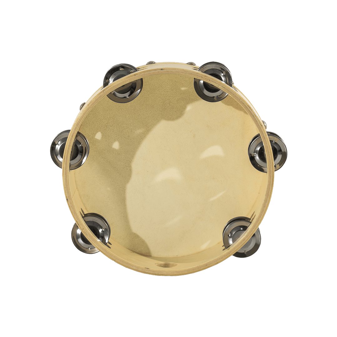 PANDERETA 8" REDONDA CON PARCHE, COLOR NATURAL, 12 PARES DE SONAJEROS DE LATON - Miniatura 3