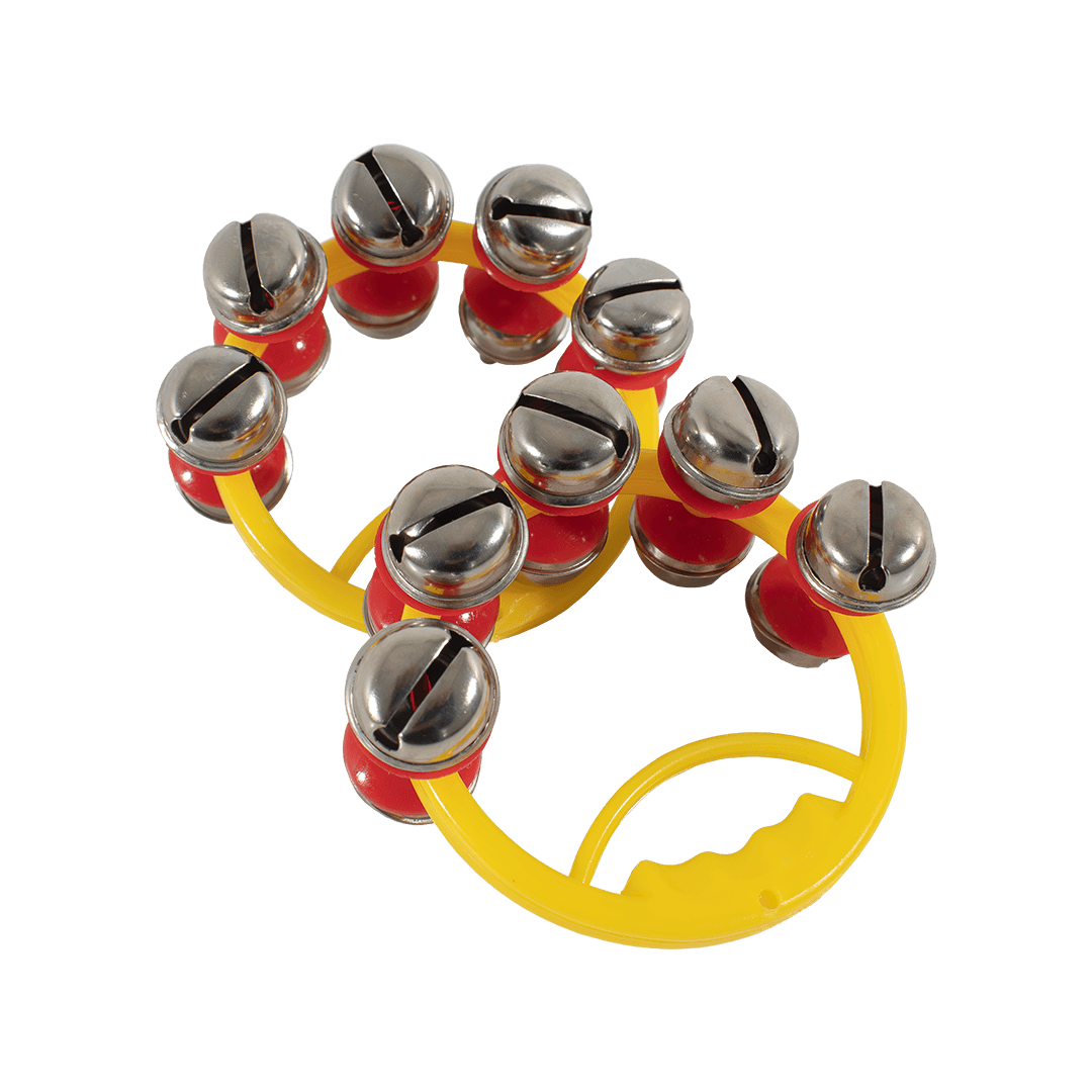 CASCABEL AGARRADERA DE PLASTICO, INCLUYE 10 CASCABELES METALICOS, COLOR DISPONIBLE AMARILLO Y ROJO