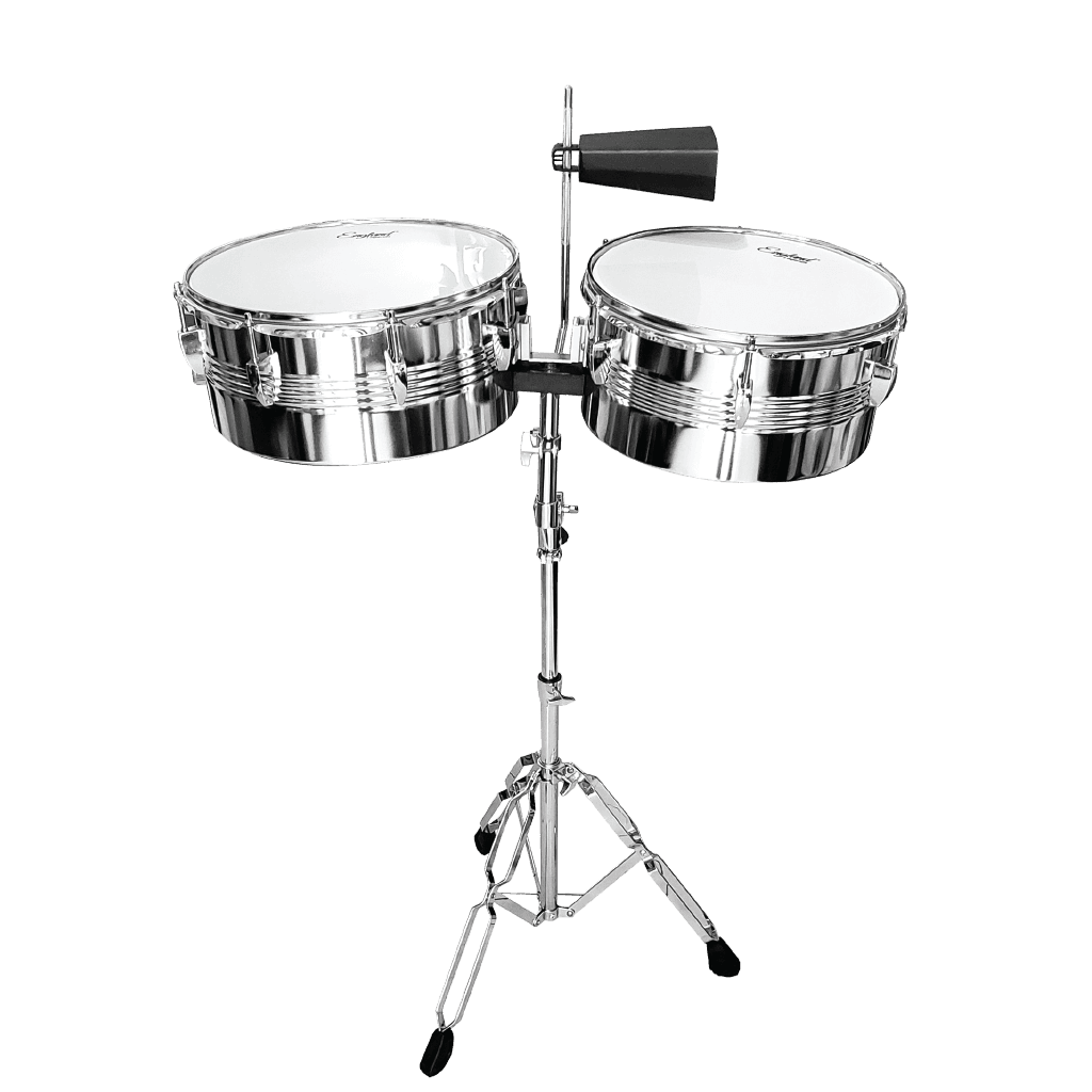 SET DE TIMBALES 13" - 14", INCLUYE SOPORTE Y CAMPANA DE 5"