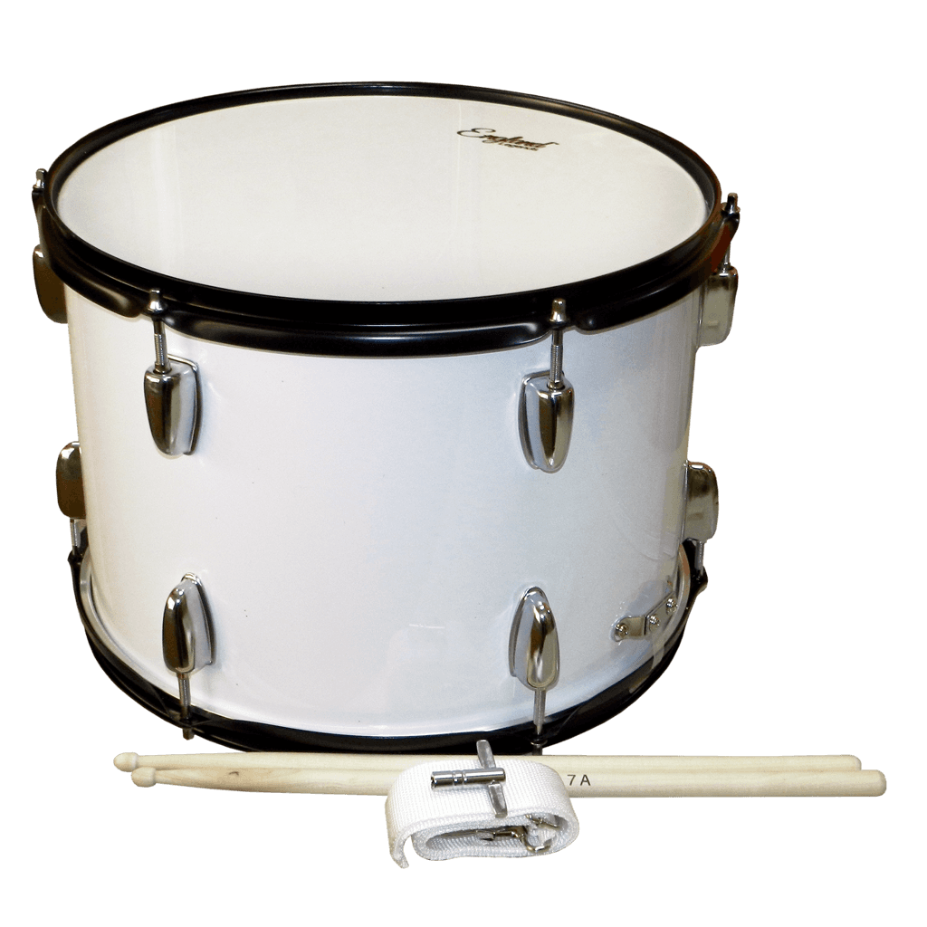 REDOBLANTE PARA MARCHA COLOR BLANCO, DE 14 X 10" INCLUYE BAQUETAS Y SUJETADOR DE POLIPROPILENO