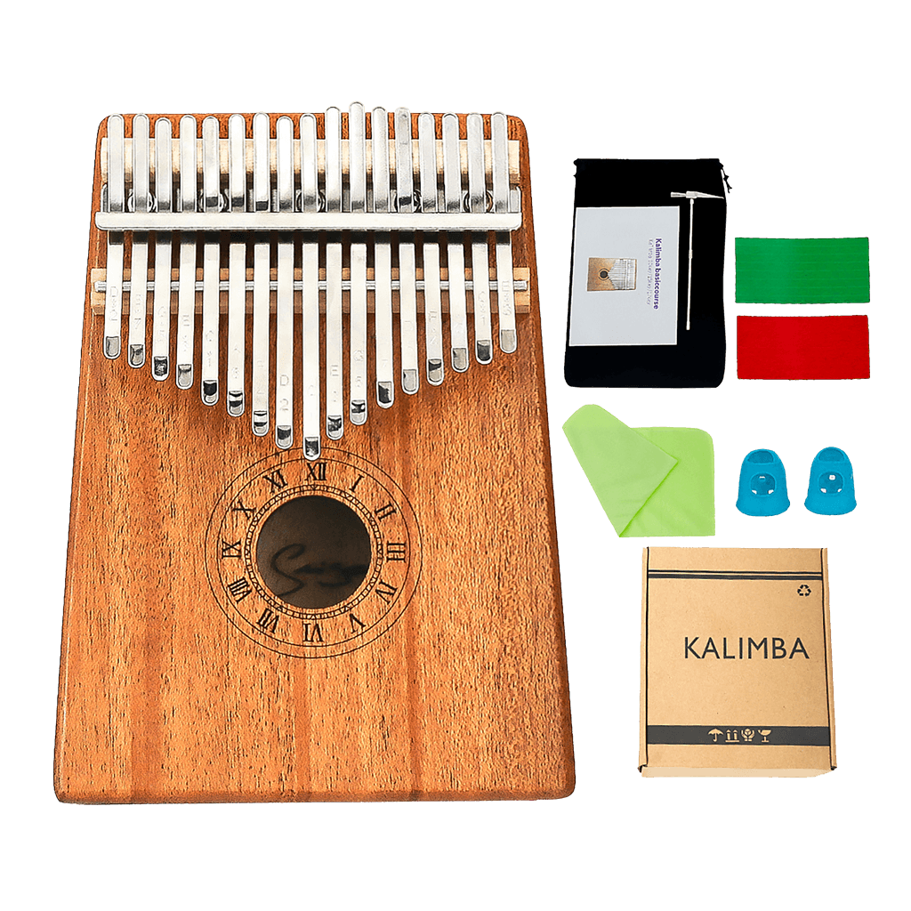 KALIMBA DE CAOBA, DE  17 LLAVES, COLOR NATURAL, INCLUYE FUNDA Y MARTILLO PARA AFINAR