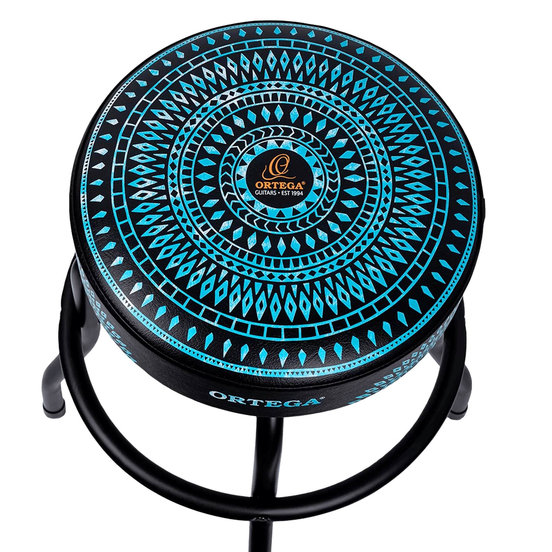 TABURETE ALTO, CON ASIENTO GIRATORIO ACOLCHADO PARA SHOW EN VIVO, METALICO, COLOR AZUL CALEIDOSCOPIO - Miniatura 3