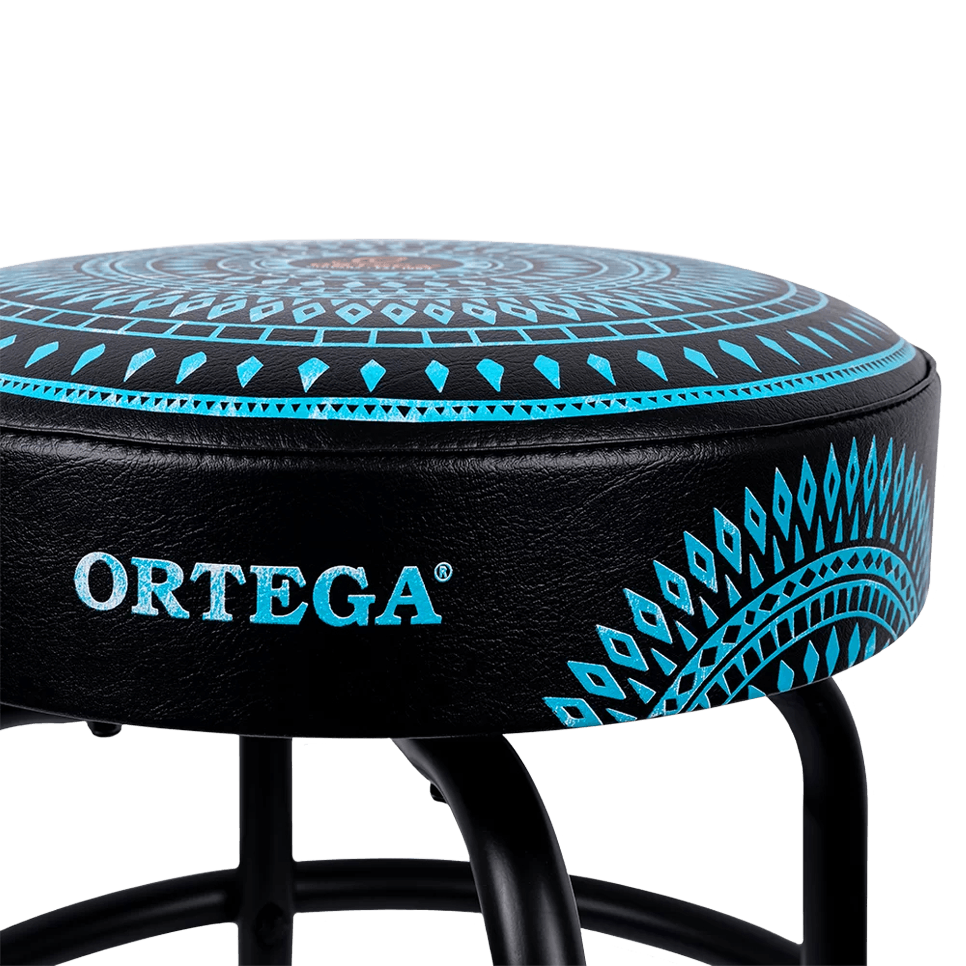 TABURETE ALTO, CON ASIENTO GIRATORIO ACOLCHADO PARA SHOW EN VIVO, METALICO, COLOR AZUL CALEIDOSCOPIO - Miniatura 4