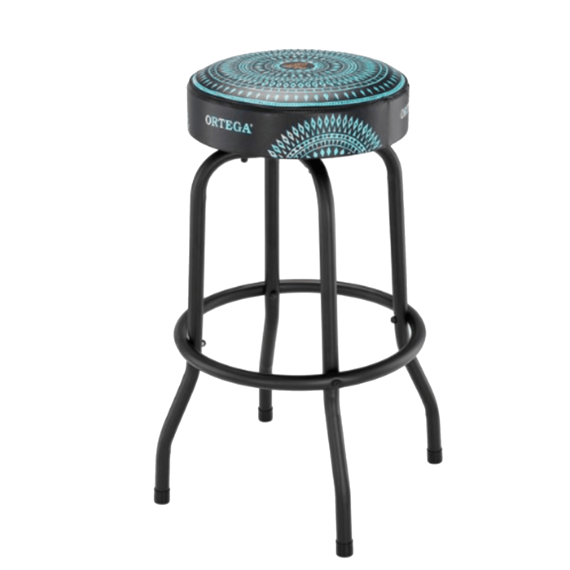 TABURETE ALTO, CON ASIENTO GIRATORIO ACOLCHADO PARA SHOW EN VIVO, METALICO, COLOR AZUL CALEIDOSCOPIO - Miniatura 5