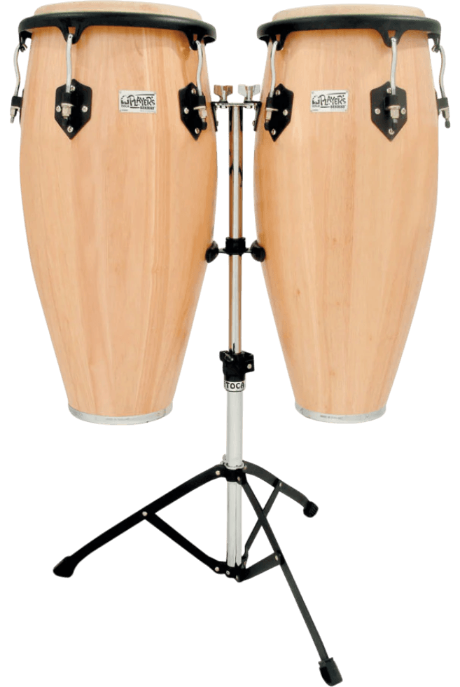 SET DE CONGAS 10 - 11" DE MADERA ROBLE, COLOR NATURAL, INCLUYE SOPORTE CROMADO - Miniatura 2