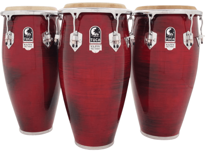SET DE CONGAS 11 - 11.75" DE MADERA MAPLE, SERIE ELITE PRO, COLOR CONCHO DE VINO, INCLUYE SOPORTE CROMADO - Miniatura 3
