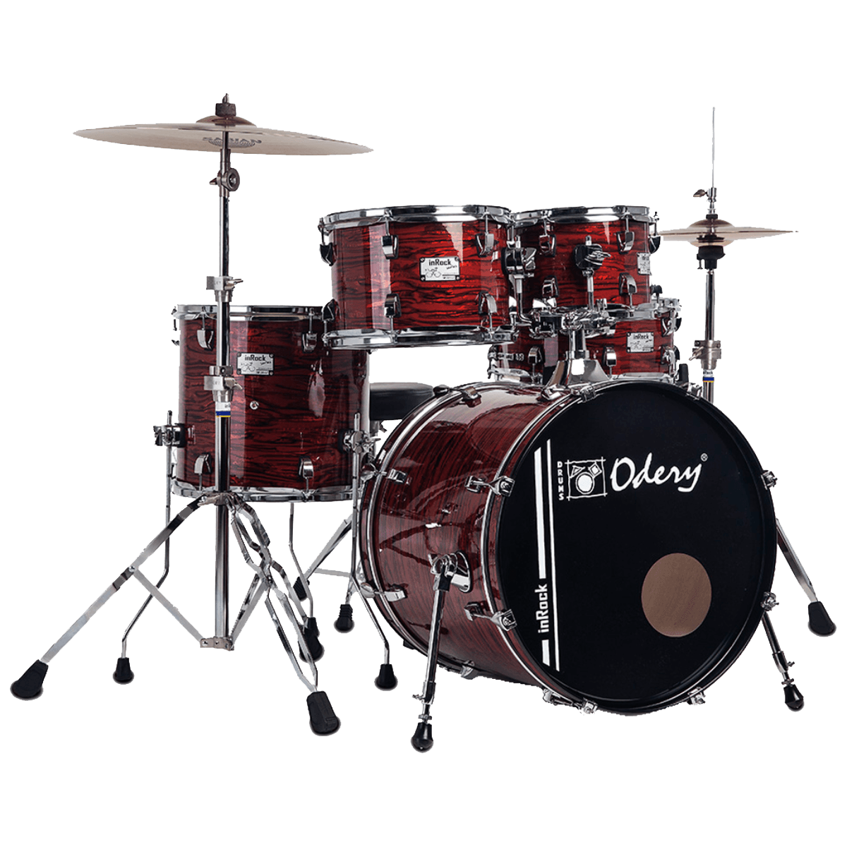 SET DE BATERIA ACUSTICA, SERIE IN ROCK, MADERA DE TILO, COLOR BLACK TIGER, PEDAL CON DOBLE CADENA, INCLUYE 3 PEDESTALES - Miniatura 2