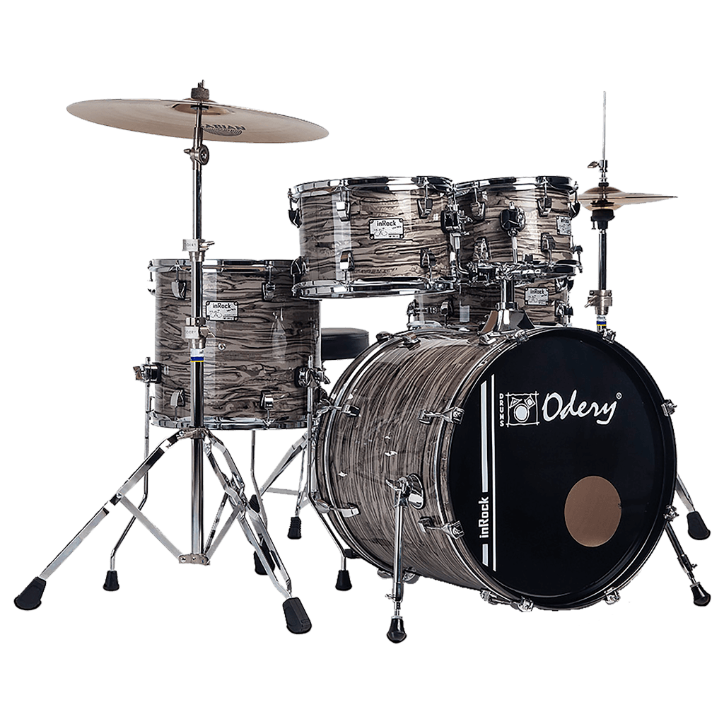 SET DE BATERIA ACUSTICA, SERIE IN ROCK, MADERA DE TILO, COLOR LUNAR TIGER, PEDAL CON DOBLE CADENA, INCUYE 3 PEDESTALES