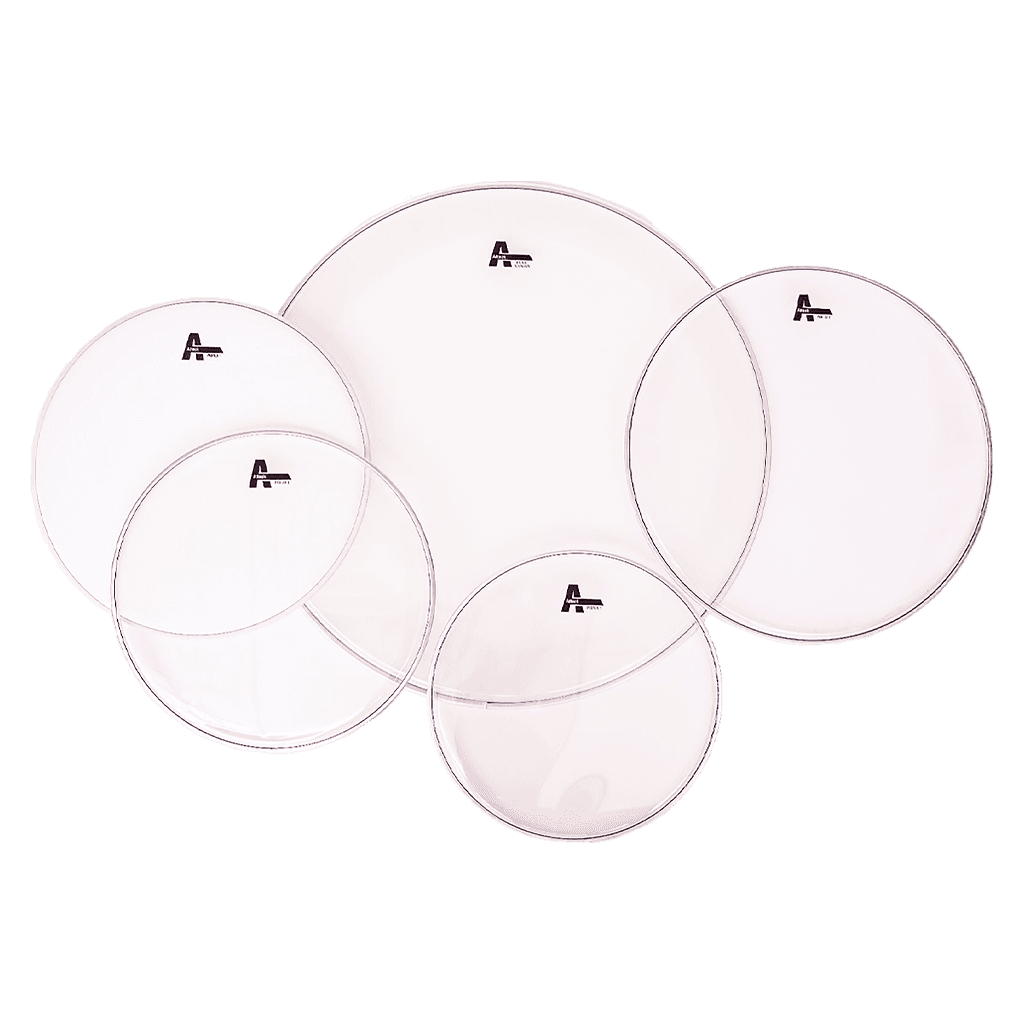 SET DE PARCHES 12",13",16", 22" DHA 1 CAPA TRANSPARENTE, 14" RUGOSO CON APAGADOR DE ARMONICOS, PARA BATERIA