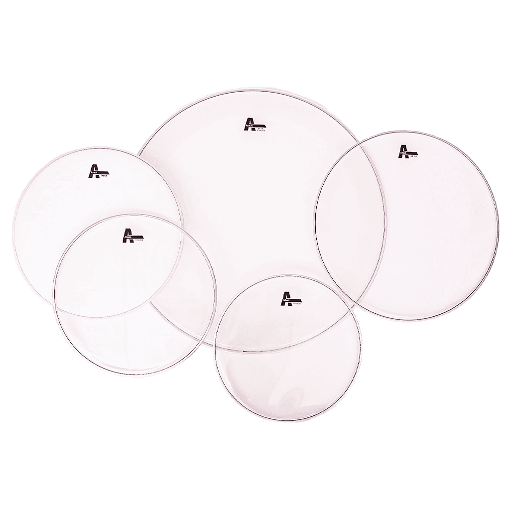 SET DE PARCHES 10",12",16", 22" DHA 1 CAPA TRANSPARENTE, 14" RUGOSO CON APAGADOR DE ARMONICOS, PARA BATERIA