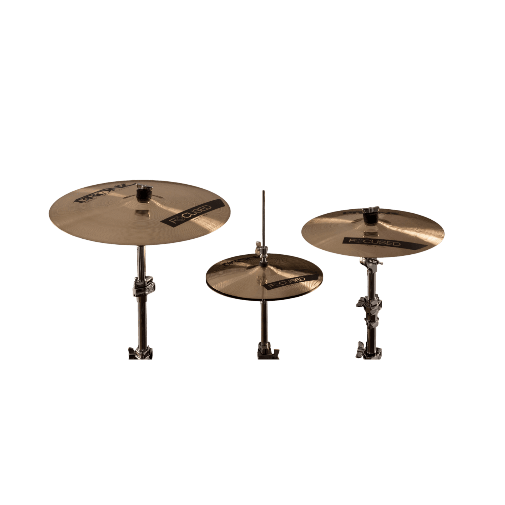 SET DE PLATILLOS SERIE FOCUS HI-HAT 13", CRASH 14", RIDE 18", FORMULA BRASS
