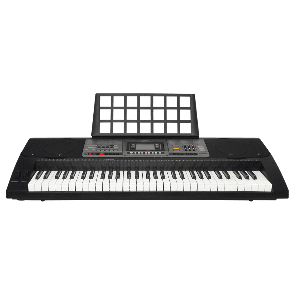 TECL 61 T, FUNC SENS, 430 TIMB, 300 RIT, 50 CANC DEMO, PANT LCD, USB-MIDI, SALIDA L-R, COL NEGRO