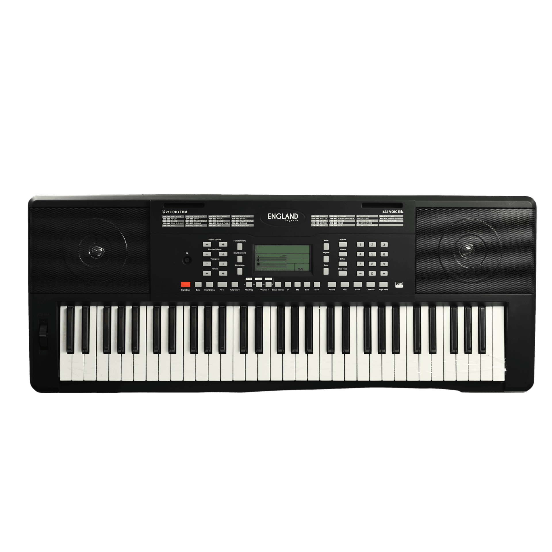 TECL 61 T, FUNC  SENS, 422 TIMB, 210 RIT, 120 CANC, POLIF 64, PANT LCD, COL NEGRO