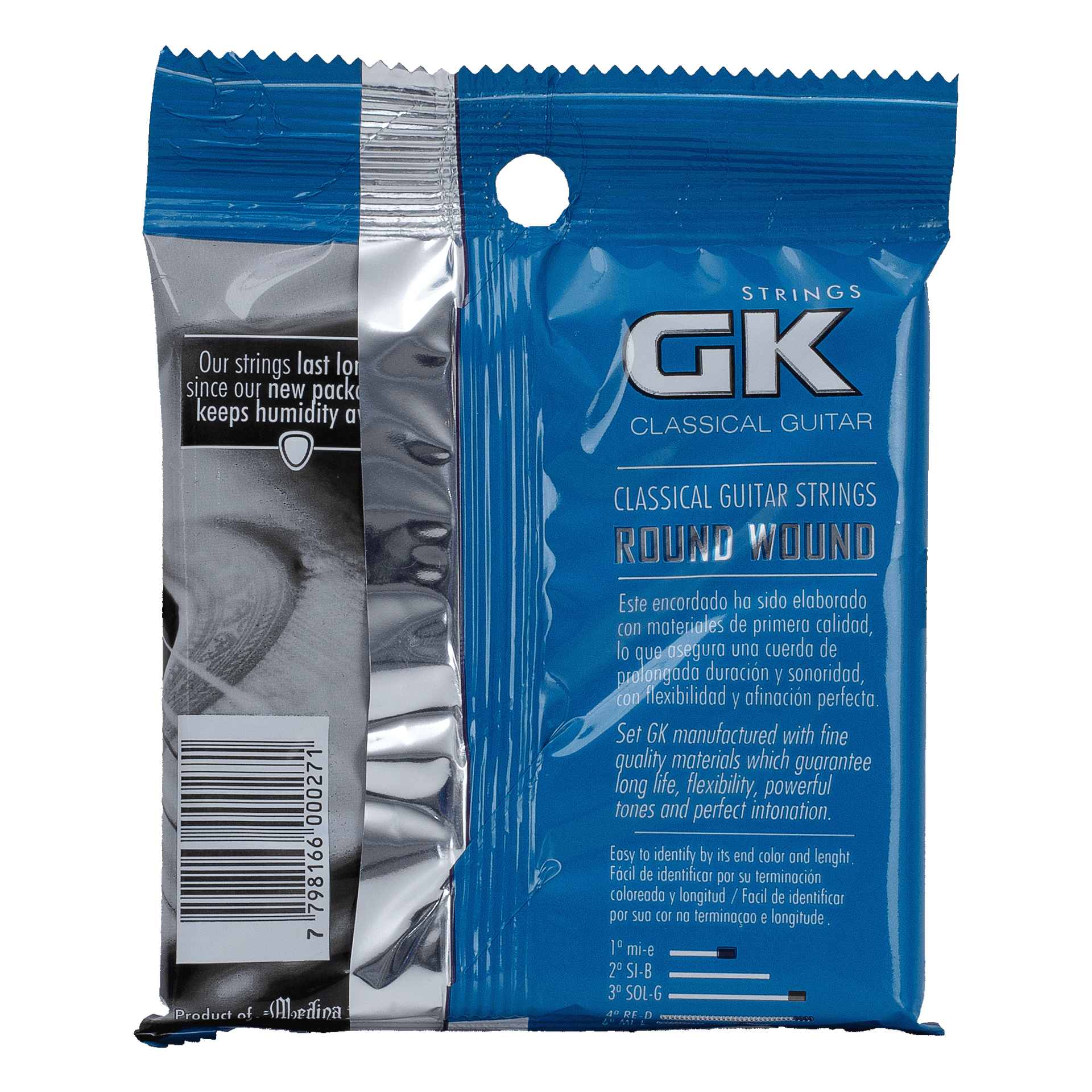 SET DE CUERDAS GK PARA GUITARRA CLASICA, TENSION SUAVE, CAJA/AZUL 6C DORADAS - Miniatura 3