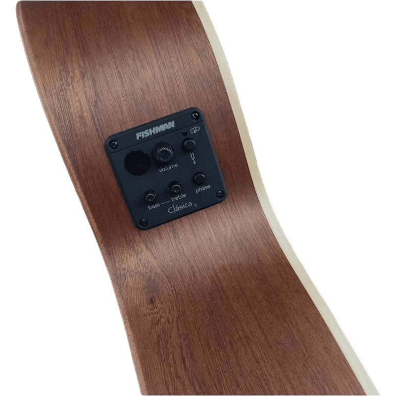 GUITARRA ELECTROCLASICA 39", CON EQ FISHMAN, COLOR NATURAL ACABADO MATE, TAPA DE CEDRO MACIZO, FONDO Y AROS DE WENGUE, CUERDAS D ADDARIO,  INCLUYE BOLSO DE 10MM DE ESPESOR - Miniatura 4