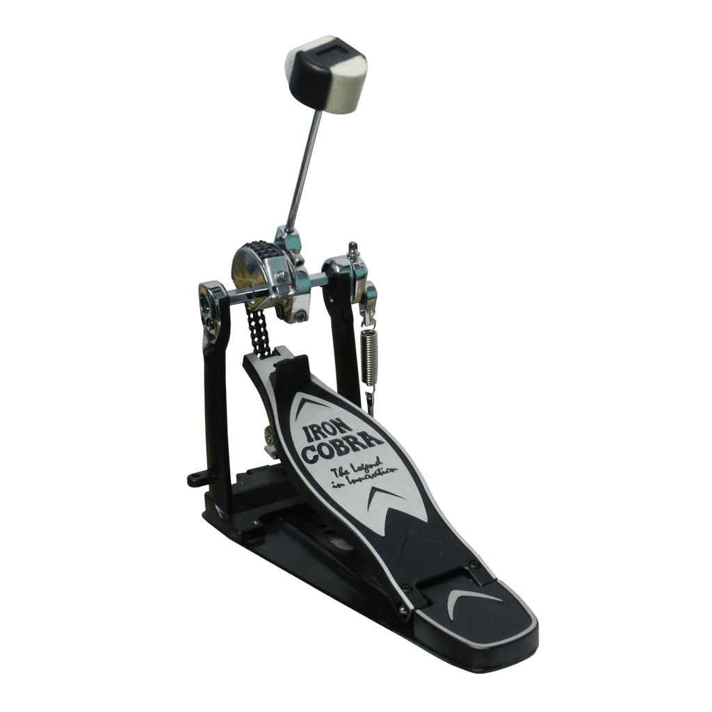 PEDAL PARA BATERIA DE COLOR NEGRO Y GRIS, TRACCION A CADENA, MAZO AJUSTABLE DE BOBLE IMPACTO