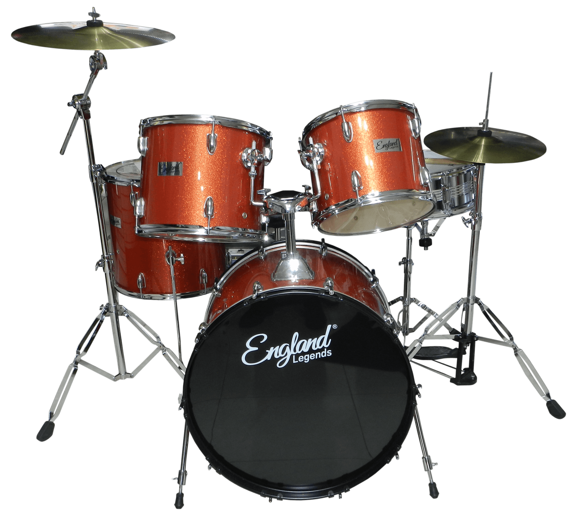 BATERIA ACUSTICA SET DE 5 PIEZAS COLOR ROJO, INCLUYE PEDESTALES NIQUELADOS PARA HI-HAT Y CYMBAL, PLATILLOS HI-HAT 14 PULG., CRASH 18 PULG., SILLA Y PALILLOS