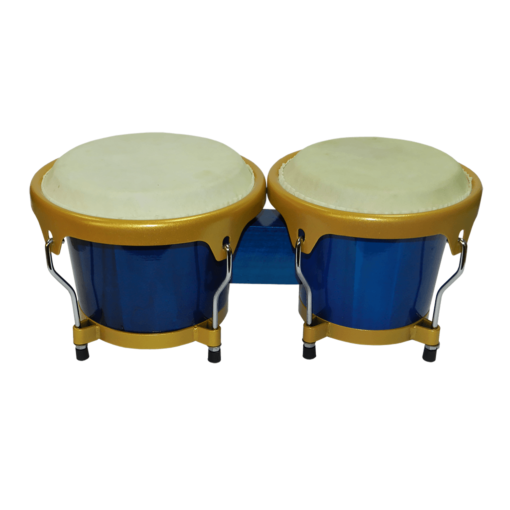 BONGO 7 - 8", DE MADERA COLOR AZUL, CON ARO DORADO, INCLUYE LLAVE PARA AFINAR