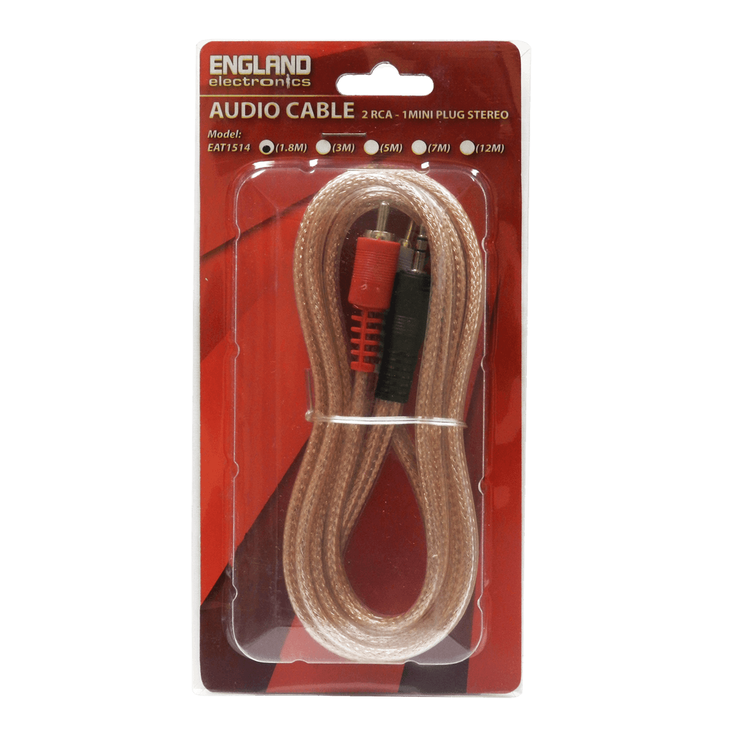 CABLE DE AUDIO TRANSPARENTE, 2 PLUG RCA A PLUG 3.5MM, CCS/CCA, 1.8MTS