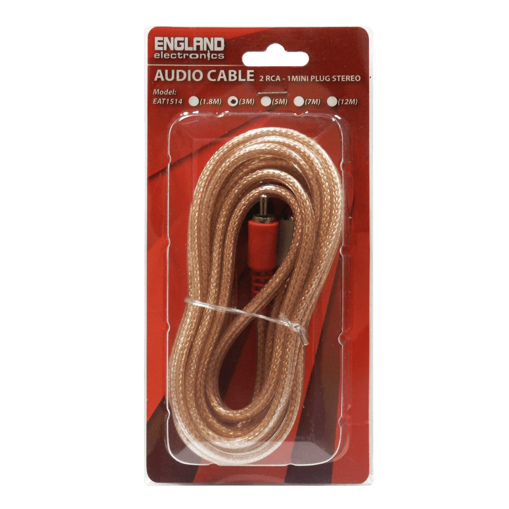 CABLE DE AUDIO TRANSPARENTE, 2 PLUG RCA A PLUG 3.5MM, CCS/CCA, 3MTS