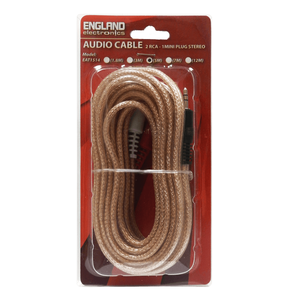 CABLE DE AUDIO TRANSPARENTE, 2 PLUG RCA A PLUG 3.5MM, CCS/CCA, 5MTS