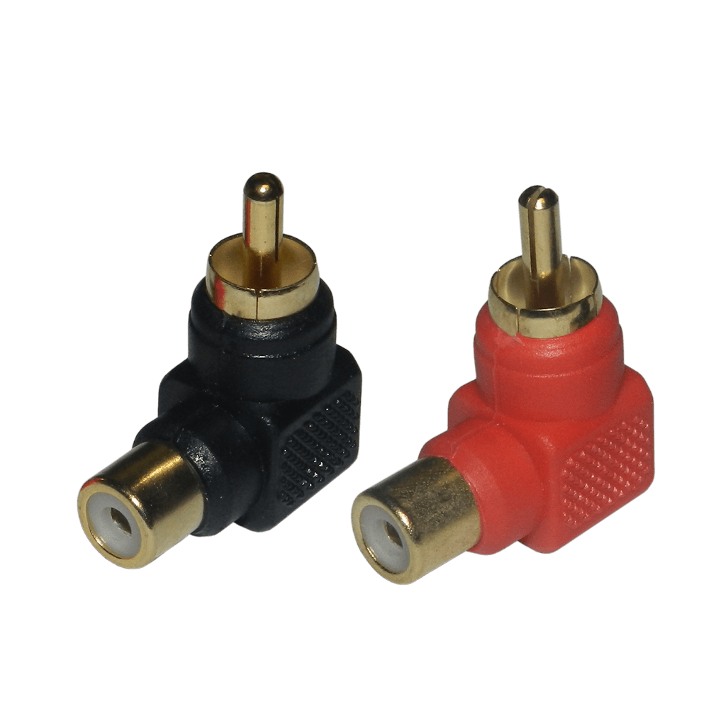 ADAPTADOR JACK RCA A PLUG RCA, TIPO L, DORADO, PLASTICO