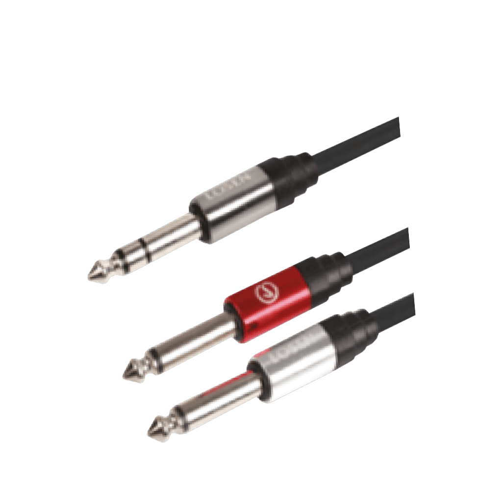 CABLE DE AUDIO, PLUG 6.3MM ESTEREO A 2 PLUG 6.3MM MONO, OFC, 3MTS