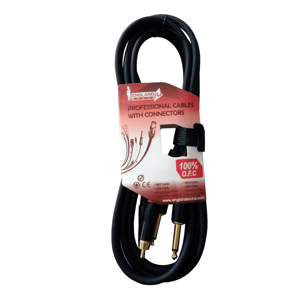 CABLE DE AUDIO, 2 PLUG RCA A 2 PLUG 6.3MM MONO, OFC, 2MTS