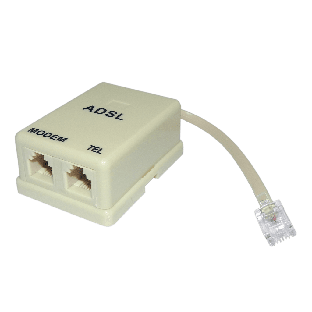 FILTRO SPLITTER ADSL, 2 SALIDAS PARA RJ-11 Y TELEFONO MODEM