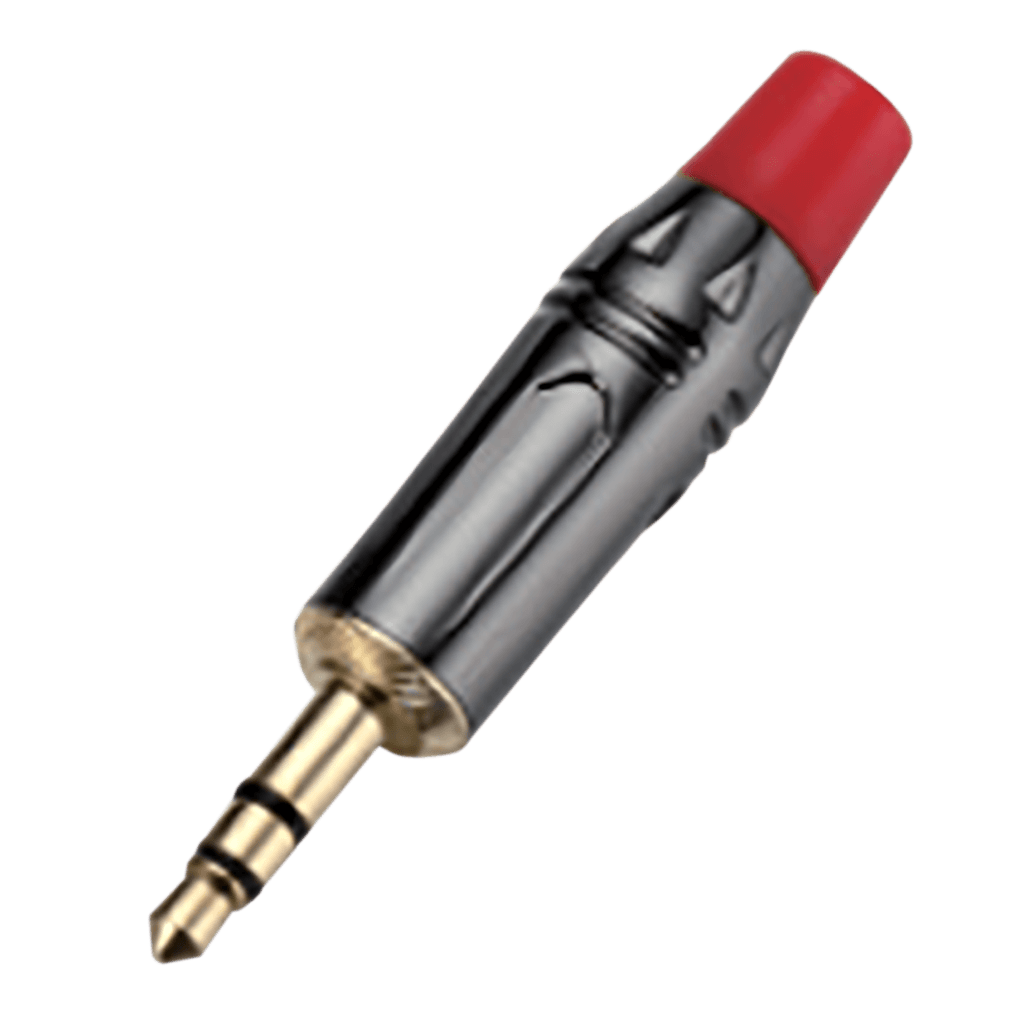 PLUG 3.5MM, CON RESORTE, ESTEREO, ROJO, METALICO