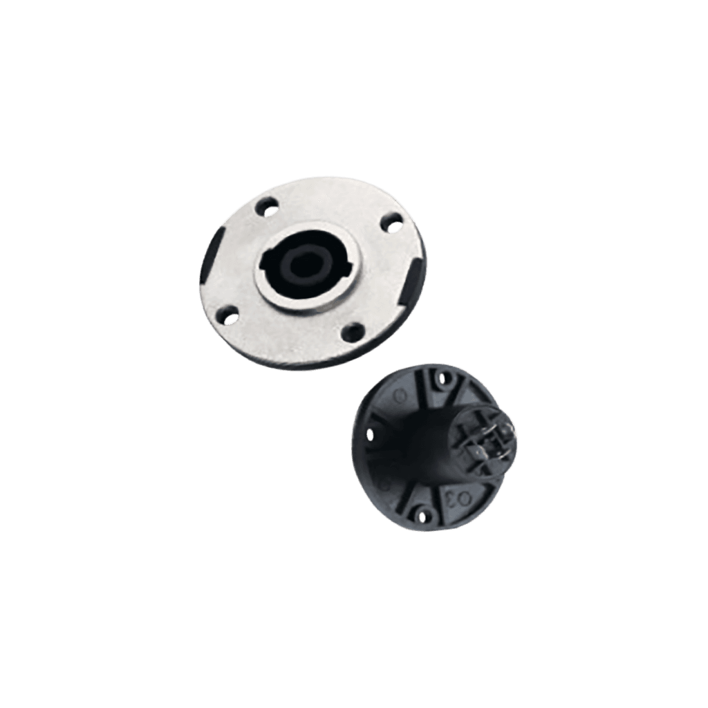 JACK SPEAKON DE CHASIS, PLACA FRONTAL METALICA, 4 PINES, 2 VIAS, CUADRADA