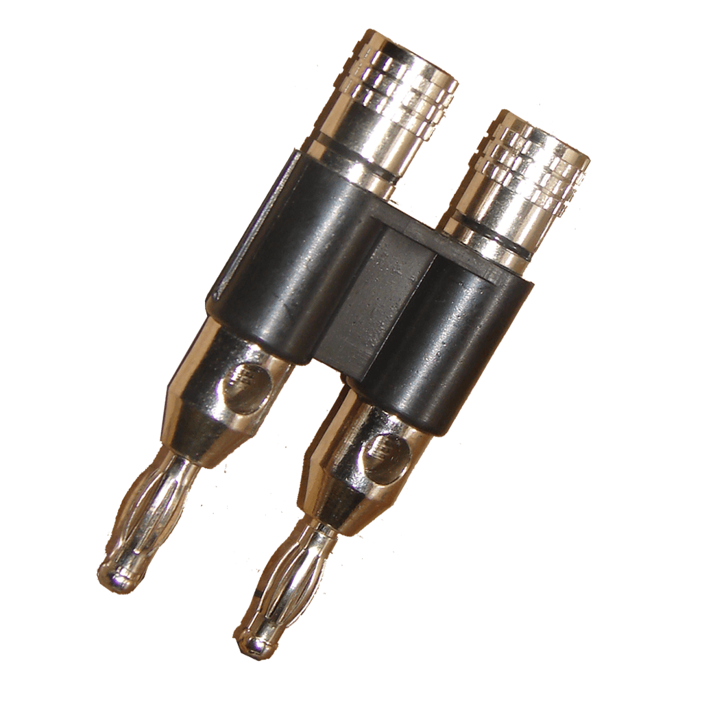 PLUG BANANA DORADO DOBLE, GRUESO, NEGRO, PLASTICO