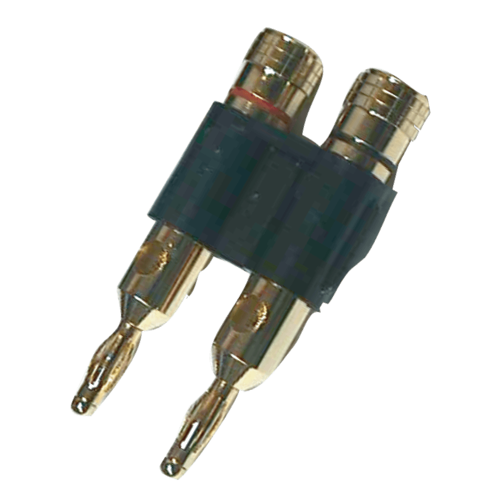 PLUG BANANA DORADO DOBLE, GRUESO, NEGRO, PLASTICO