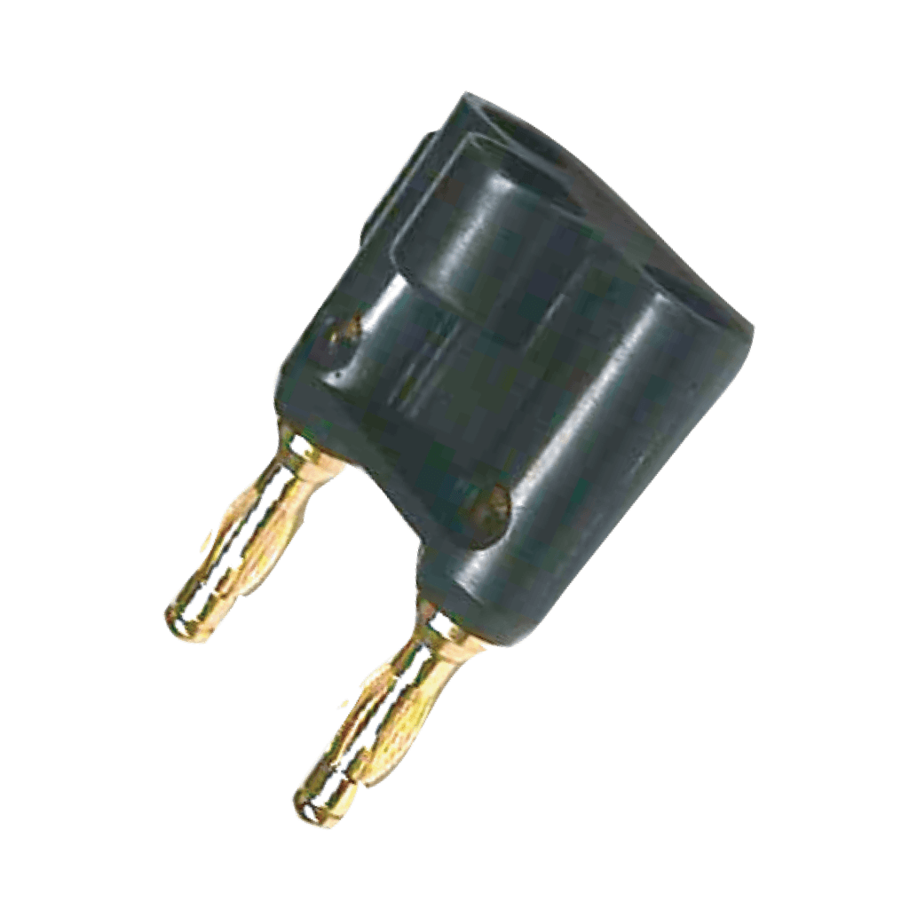 PLUG BANANA DORADO DOBLE, FINO, NEGRO, PLASTICO