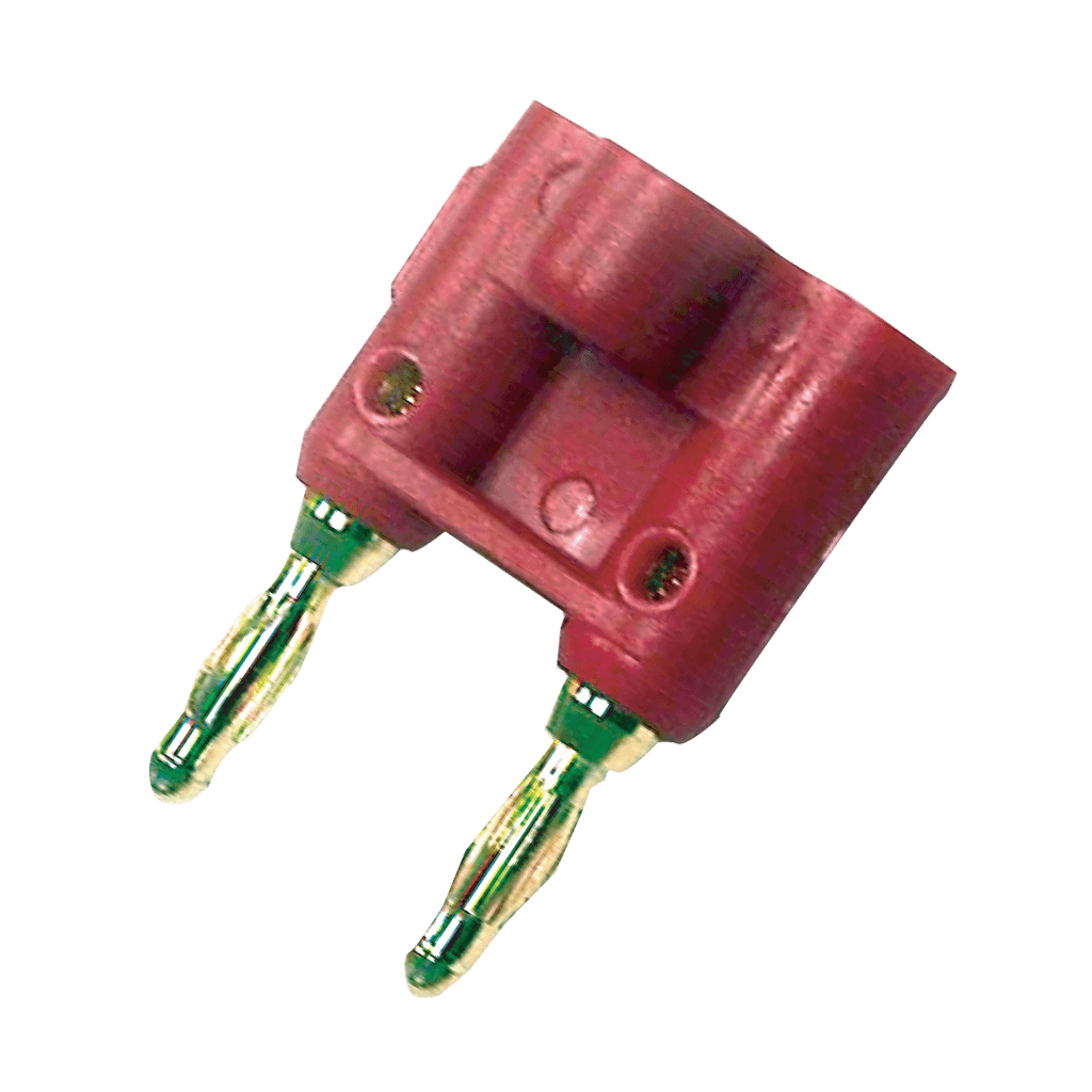 PLUG BANANA DORADO DOBLE, FINO, ROJO, PLASTICO