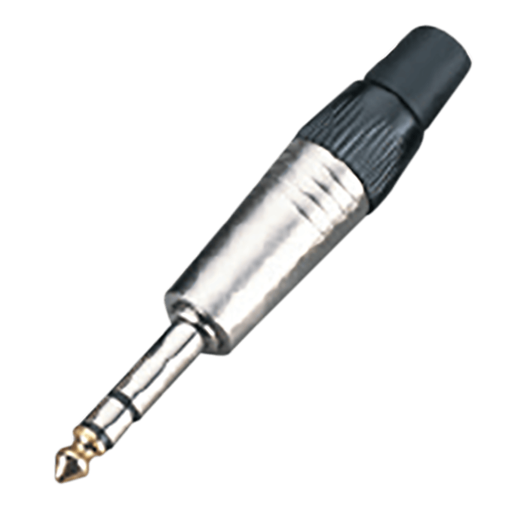 PLUG 6.3MM PLATEADO, ESTEREO SIN RESORTE, BAQUELITA, MANGO PVC NEGRO, METALICO