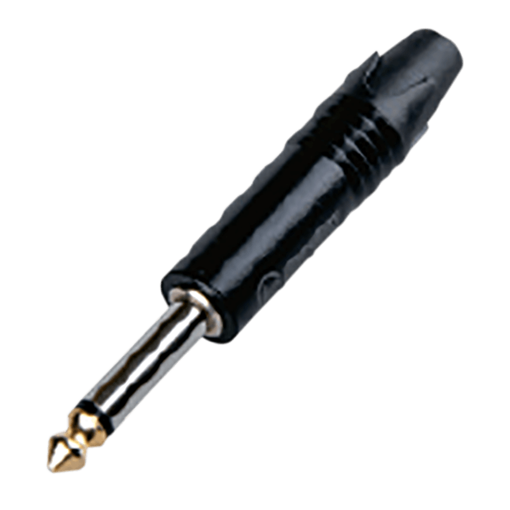 PLUG 6.3MM PLATEADO, ESTEREO SIN RESORTE, BAQUELITA, MANGO PVC NEGRO, METALICO