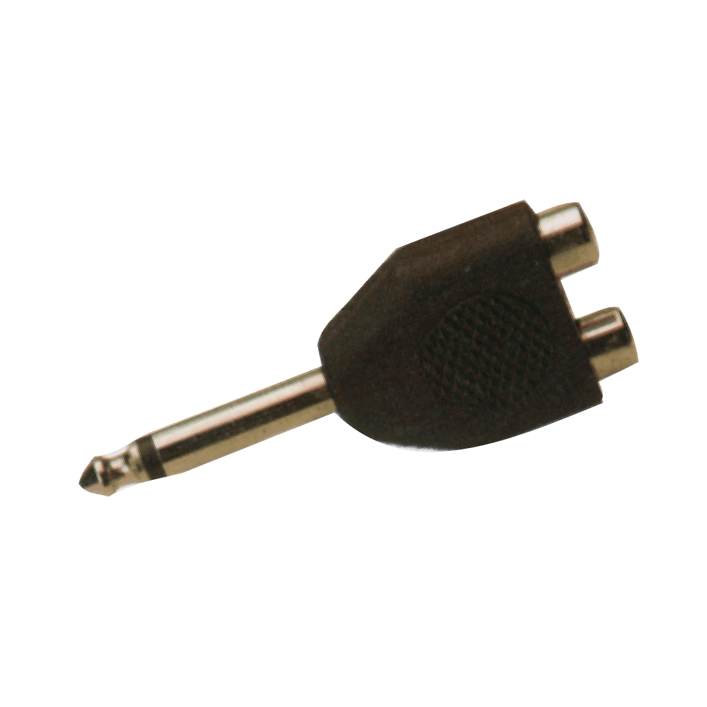 ADAPTADOR 2 JACK RCA A PLUG 6.3MM MONO, DORADO, PLASTICO