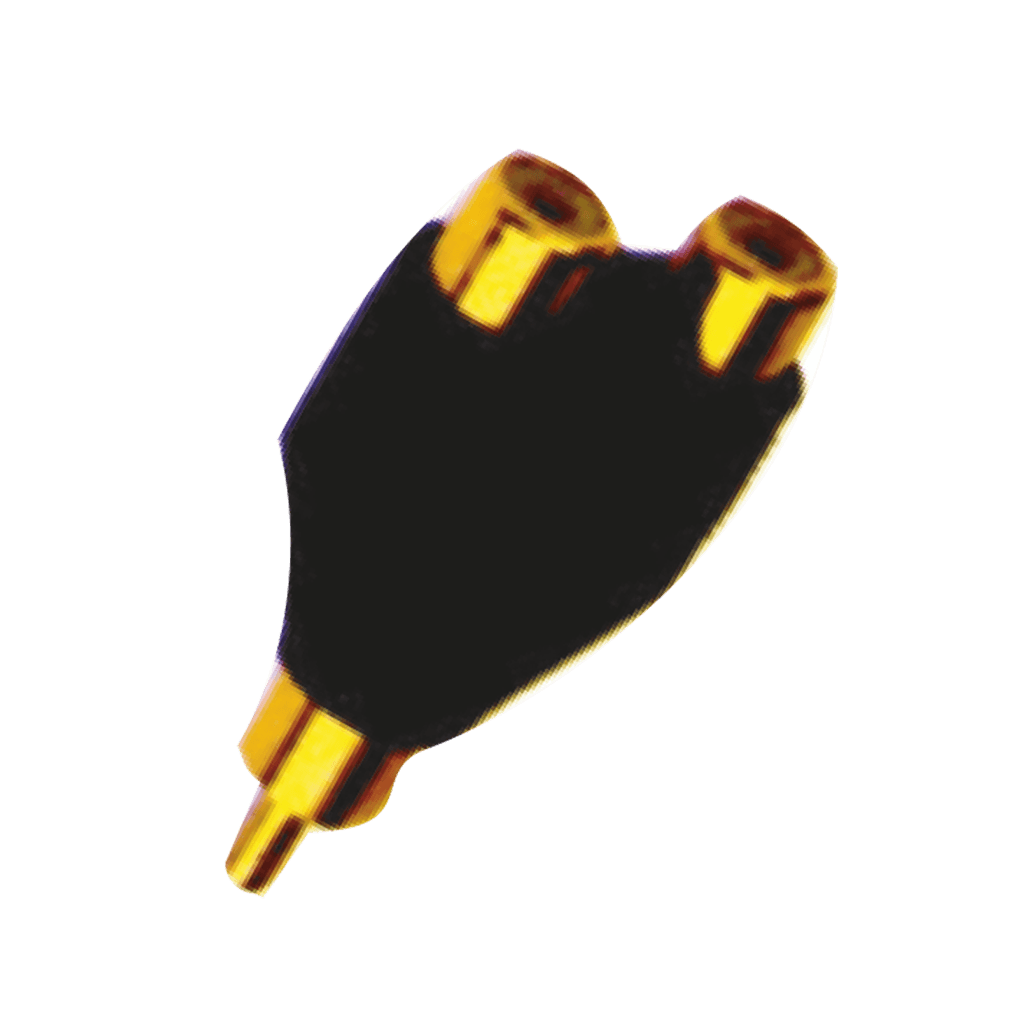 ADAPTADOR 2 JACK RCA A PLUG RCA, DORADO, PLASTICO