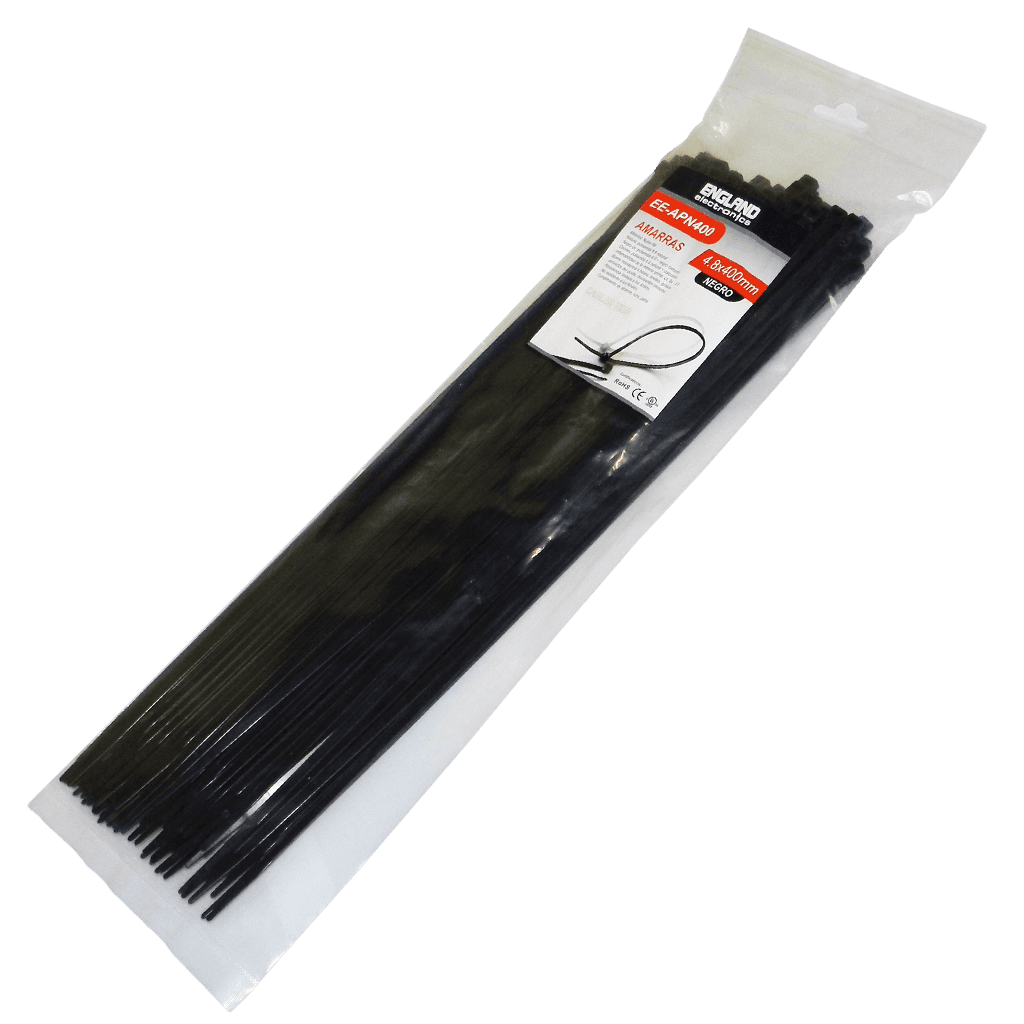 AMARRAS PLASTICAS, 100 PCS, 4.8MM, 40 CM, NEGRO