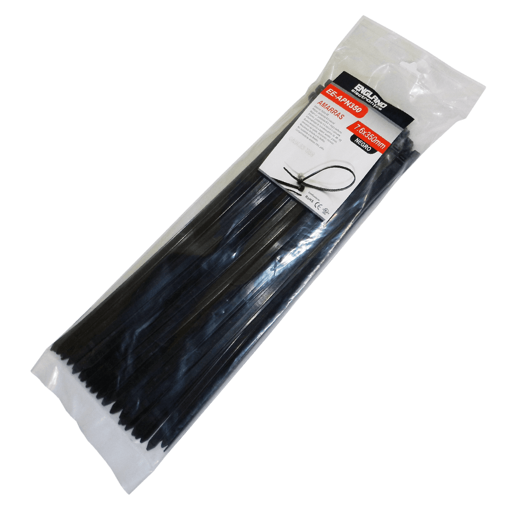 AMARRAS PLASTICAS, 100 PCS, 7.6MM, 35 CM, NEGRO