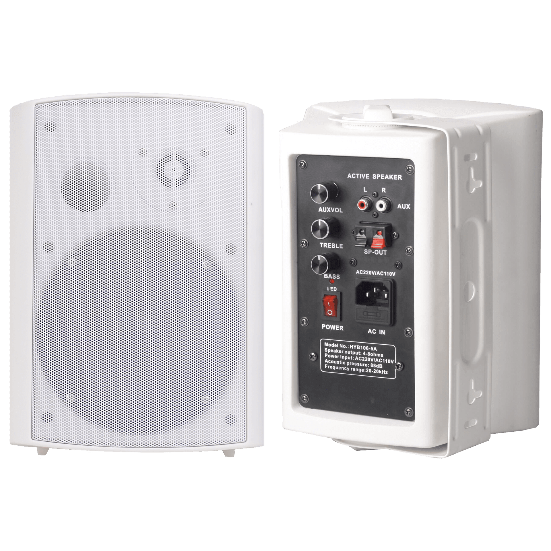 PARLANTES AMBIENTALES, ACTIVO Y PASIVO, DE PARED, 5 PULG., BLANCO, 30W+30W, AUX, RCA