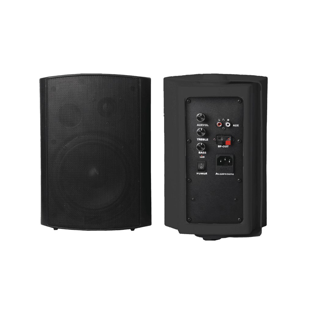 PARLANTES AMBIENTALES, ACTIVO Y PASIVO, DE PARED, 5 PULG., NEGRO, 30W+30W, AUX, RCA