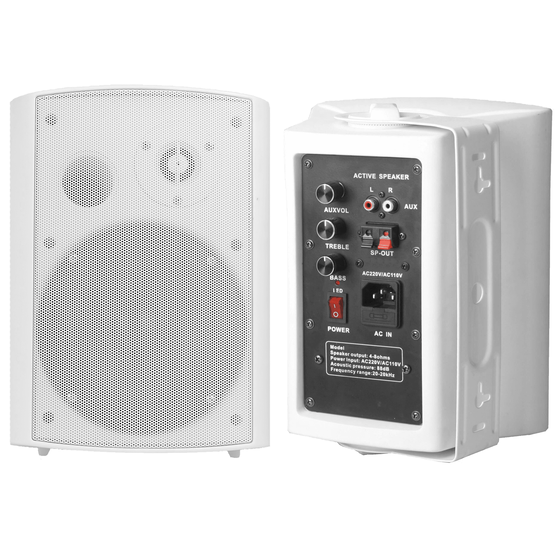 PARLANTES AMBIENTALES, ACTIVO Y PASIVO, DE PARED, 6 PULG., BLANCO, 40W+40W, AUX, RCA - Miniatura 4