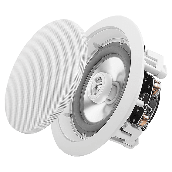 PAR DE PARLANTES PARA TUMBADO, PASIVOS, 6.5 PULG., 150W, 90DB, 8OHM, REJILLA CLASICA, RESISTENCIA EN AMBIENTE HUMEDOS