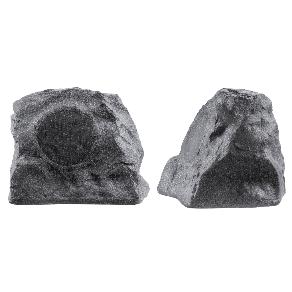 PAR DE PARLANTES GRISES TIPO ROCA, PASIVOS, PARA EXTERIORES, 8 PULG., 200W, 91DB, 8OHM