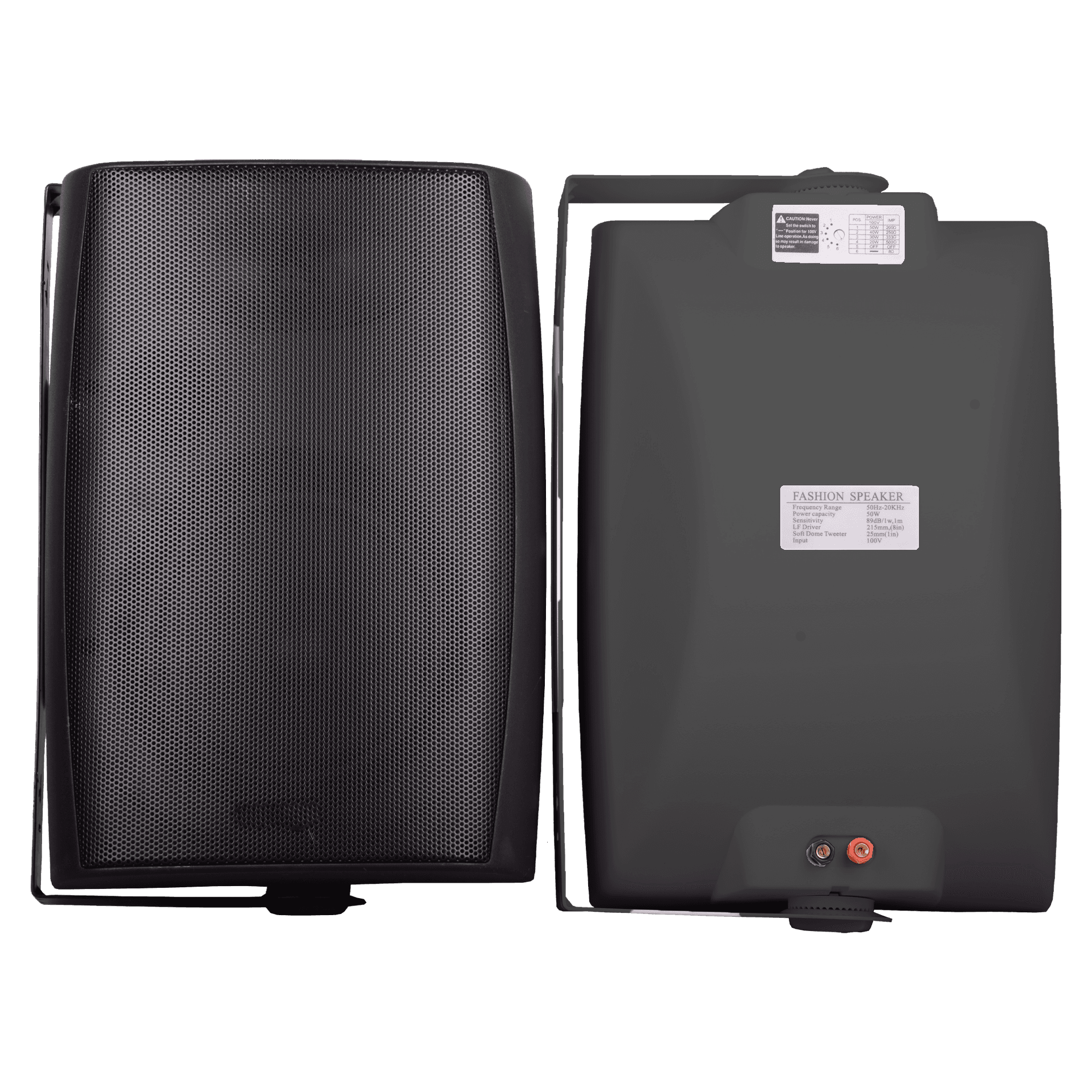 PARLANTES AMBIENTALES PASIVOS, DE PARED, 8 PULG. NEGRO, CON TRANSFORMADOR, 50W, 89DB, 70V-100V, 8 OHM